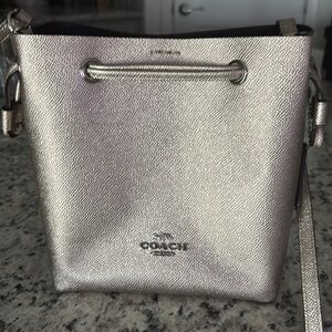 Coach Silver”champagne “Crossbody Bag with Drawstring Closure
